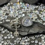 Brilliant Heart Halo Solitaire Studs in Rhodium Silver - Image 3