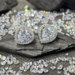 Brilliant Heart Halo Solitaire Studs in Rhodium Silver - Image 2