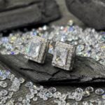 Radiant Cut Halo Solitaire Stud Earrings in Rhodium Silver - Image 2