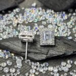 Radiant Cut Halo Solitaire Stud Earrings in Rhodium Silver - Image 3