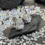 Vintage Cushion Halo Solitaire Studs in Rhodium Silver - Image 2