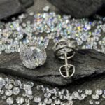 Vintage Cushion Halo Solitaire Studs in Rhodium Silver - Image 3