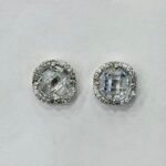 Vintage Cushion Halo Solitaire Studs in Rhodium Silver