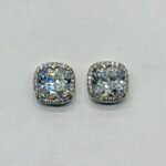 Classic Cushion Cut Solitaire Studs in Rhodium Silver
